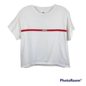 Levi's SS 100% Cotton White Red Logo Stripe Crop T